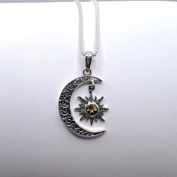 Genuine Citrine .925 Sterling Silver Moon Necklace - Picture 12 of 17